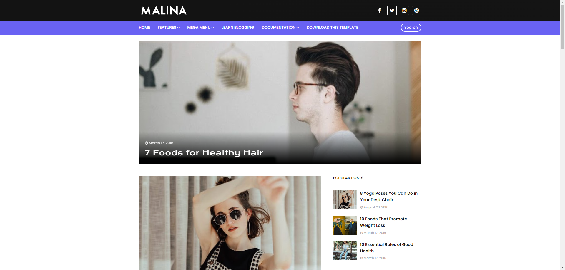 Malina - Personal Blog Template