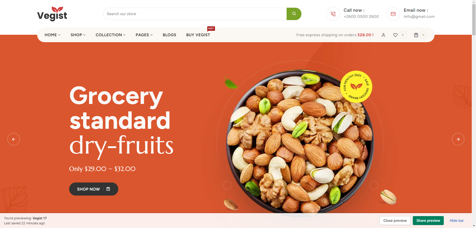 Vegist - Organic Food Store Template